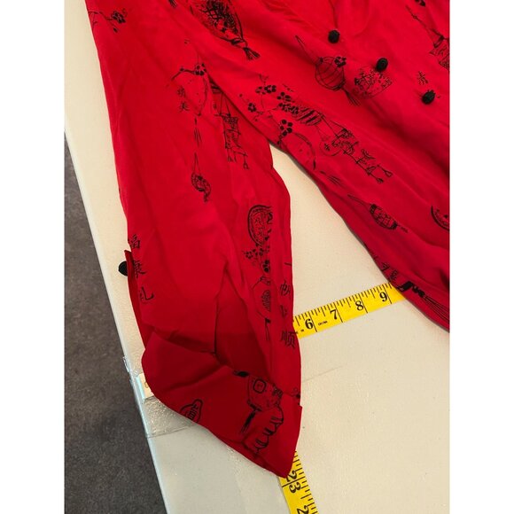 Soft Surroundings Red Tunic Blouse Wrap Black Asian Floral Pattern Large - Picture 7 of 10